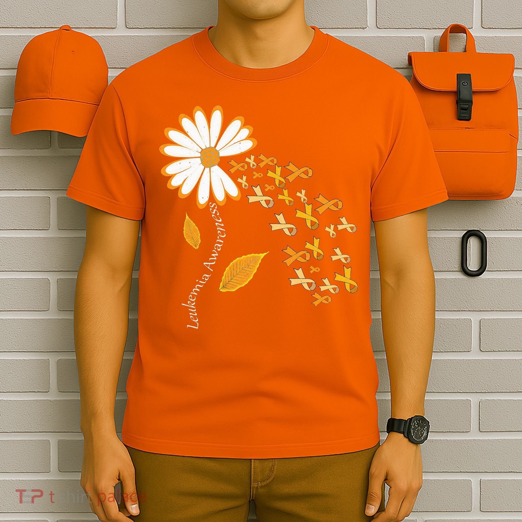 Leukemia Cancer Awareness Orange Ribbon Daisy Flower T-Shirt