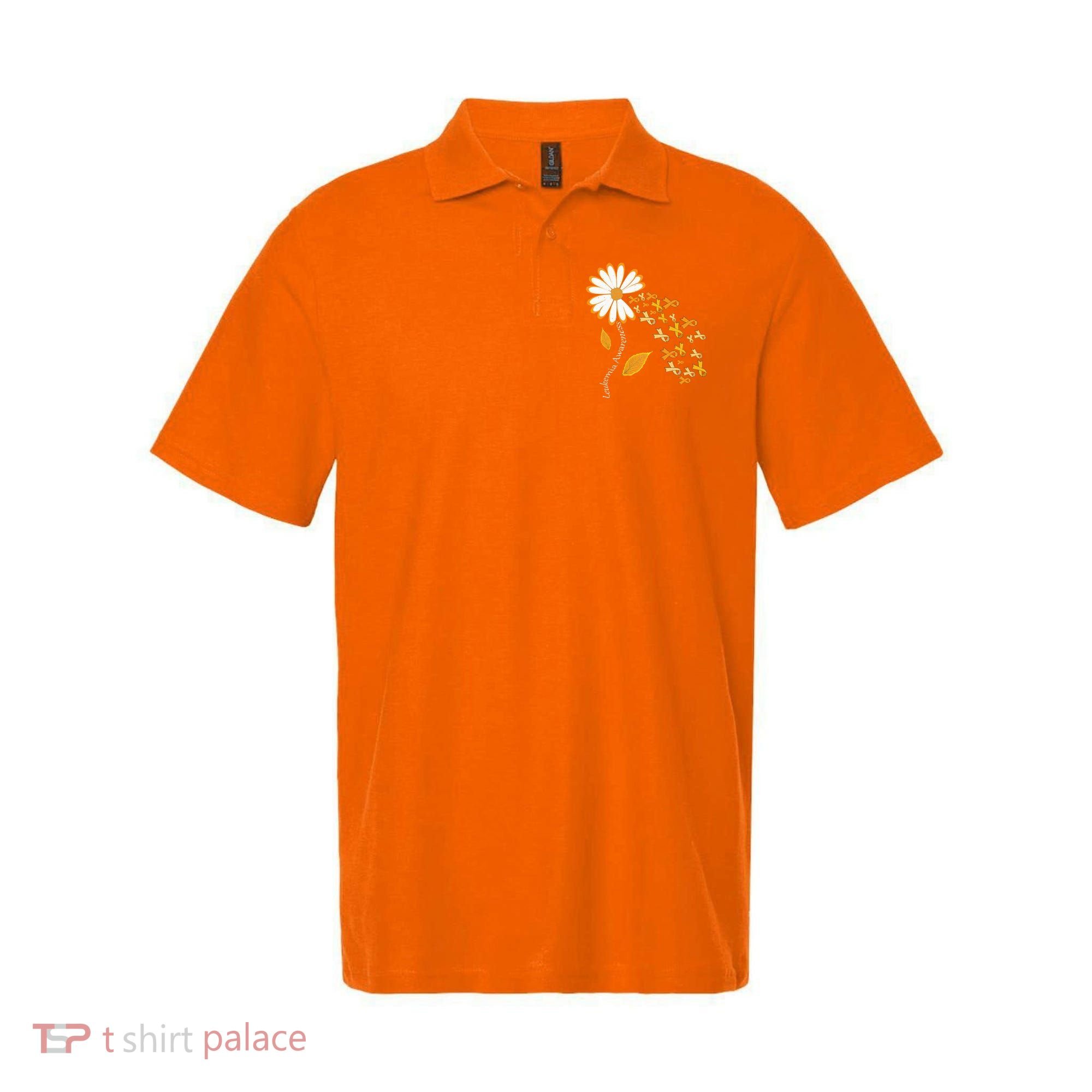 Leukemia Cancer Awareness Orange Ribbon Daisy Flower Polo
