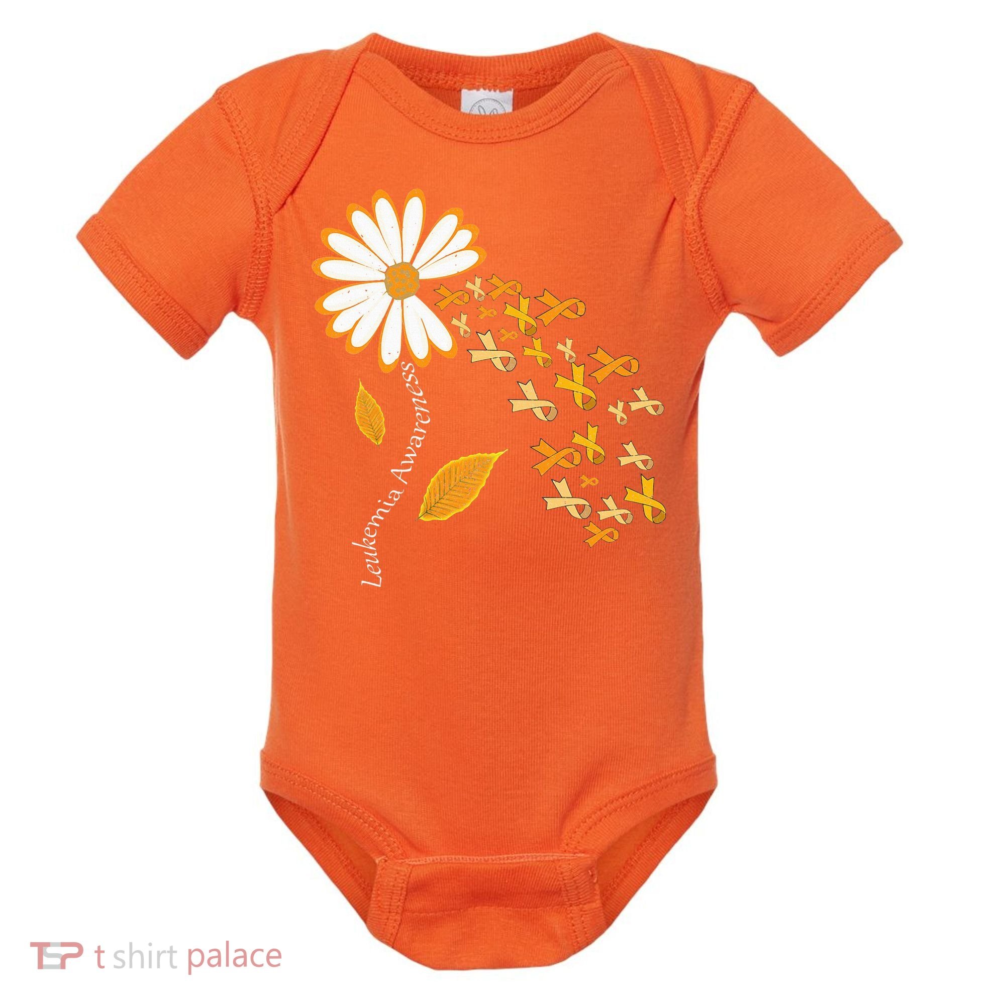 Leukemia Cancer Awareness Orange Ribbon Daisy Flower Baby Bodysuit