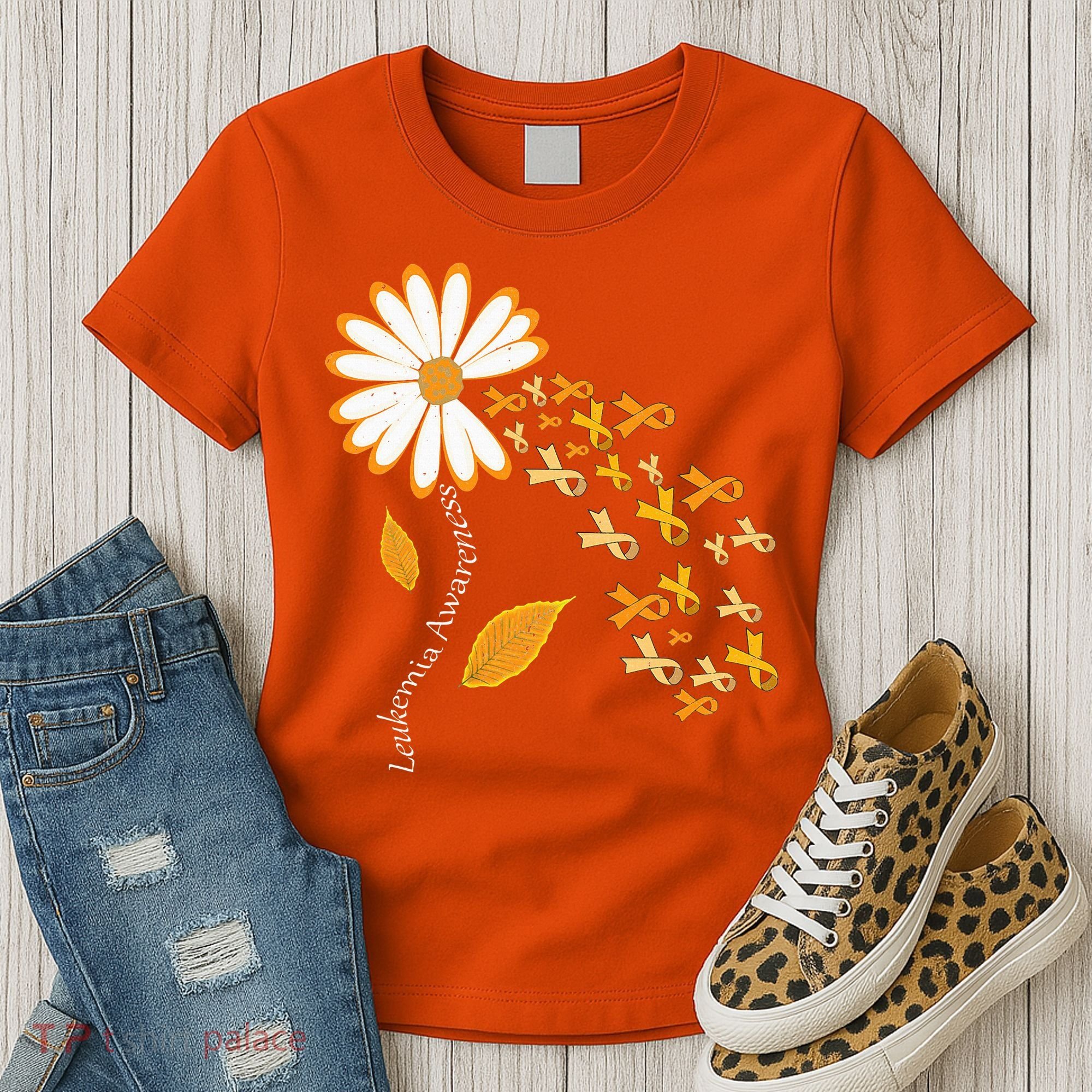 Leukemia Cancer Awareness Orange Ribbon Daisy Flower Women's T-Shirt