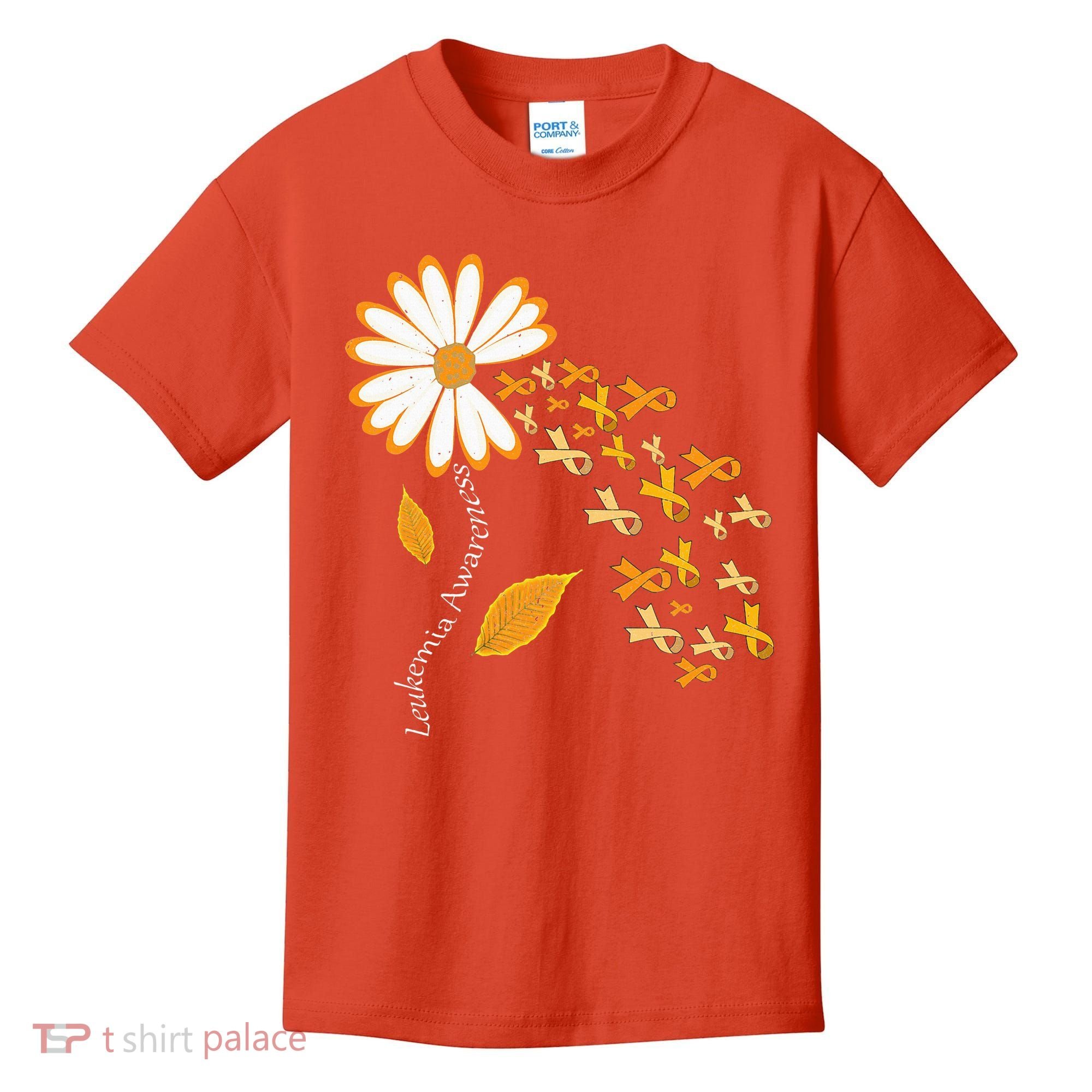 Leukemia Cancer Awareness Orange Ribbon Daisy Flower Kids T-Shirt