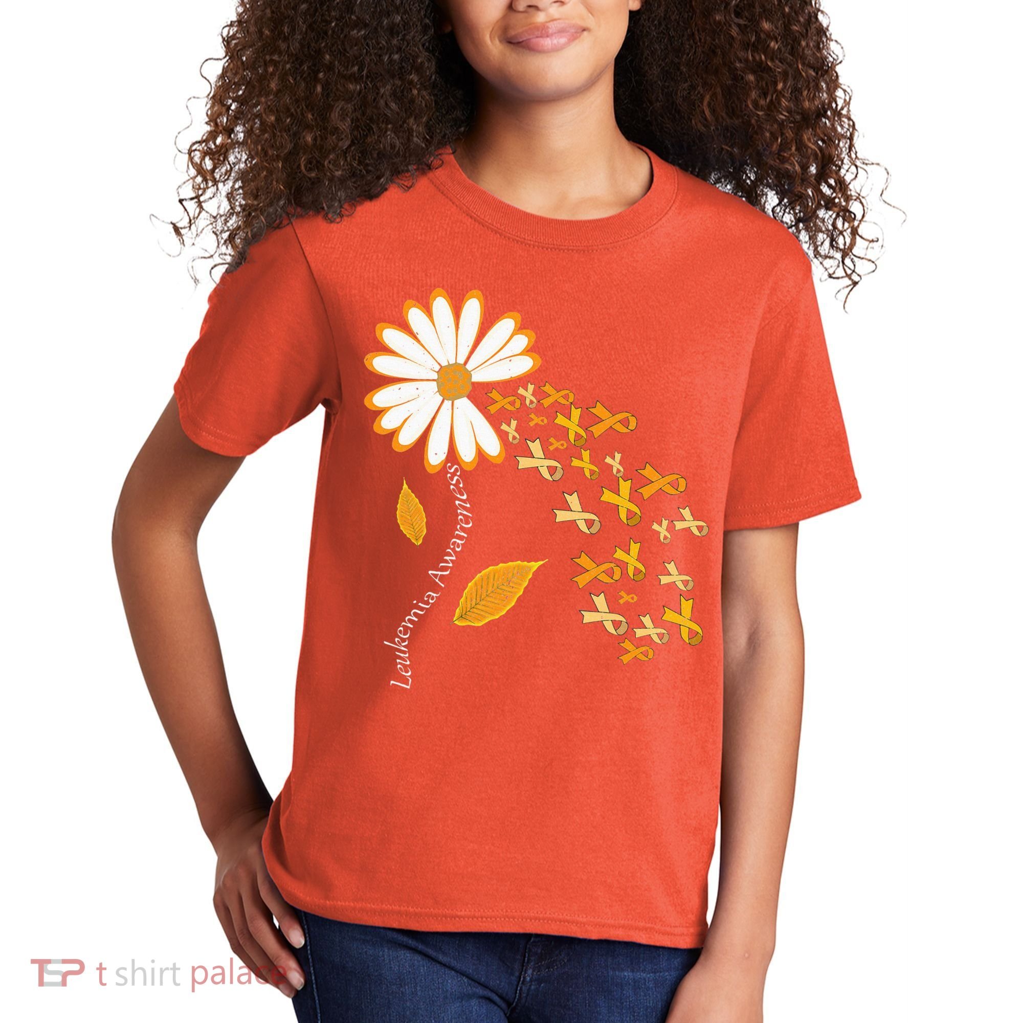 Leukemia Cancer Awareness Orange Ribbon Daisy Flower Kids T-Shirt