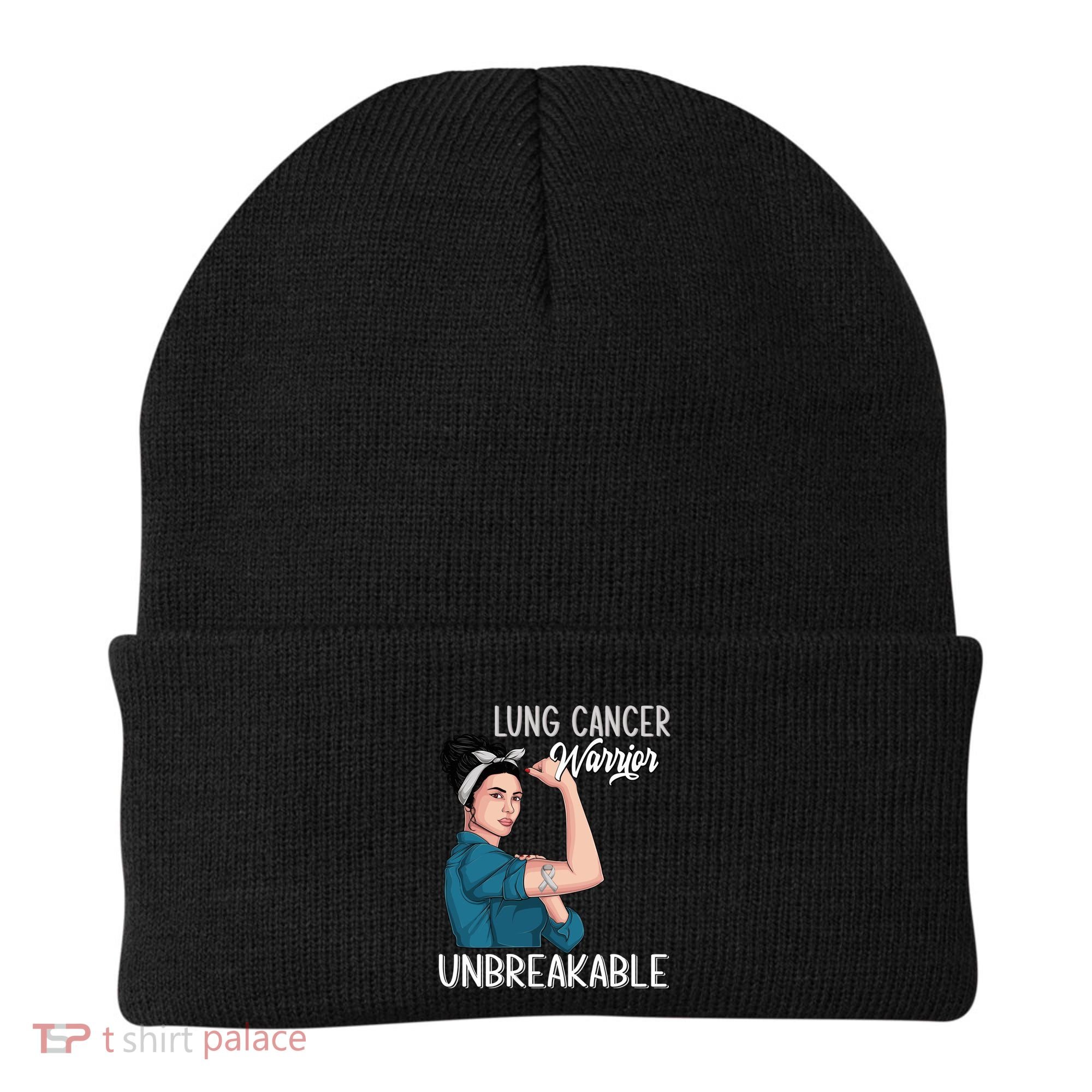 Lung Cancer Awareness Warrior Unbreakable Support Gift Beanie