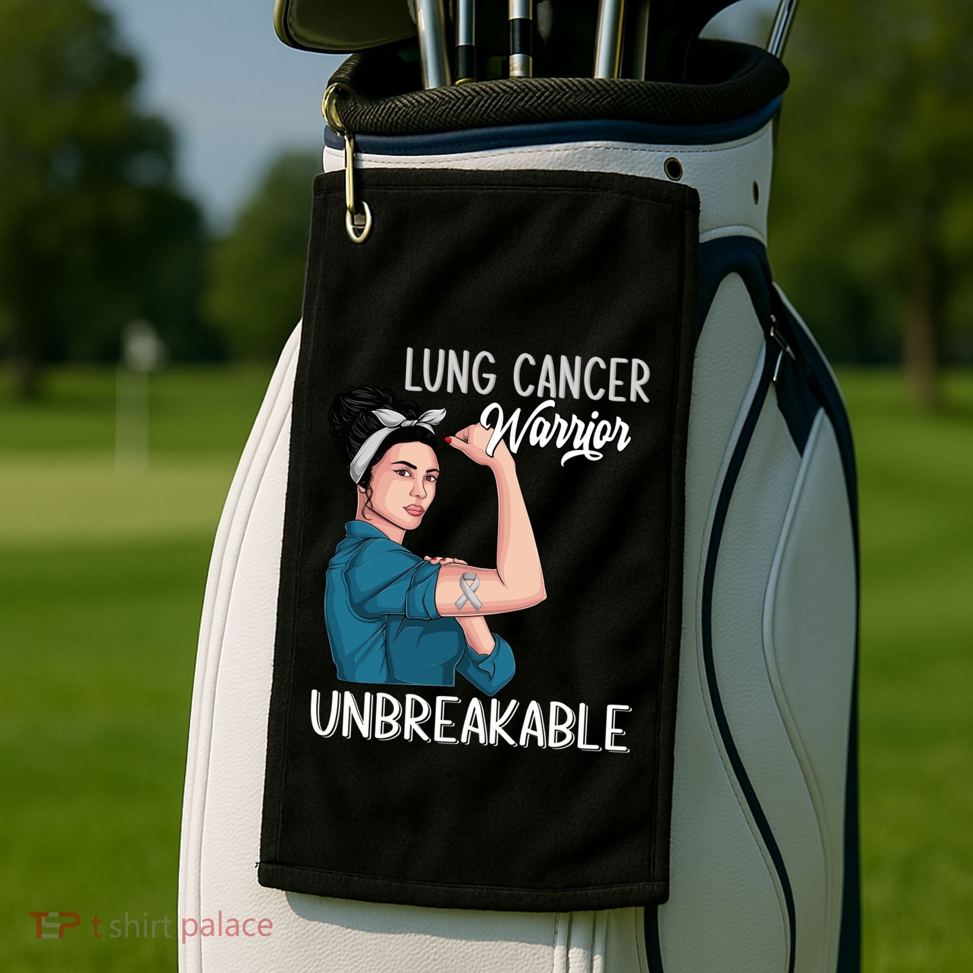 Lung Cancer Awareness Warrior Unbreakable Support Gift Golf Towel