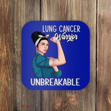 Lung Cancer Awareness Warrior Unbreakable Support Gift Coaster