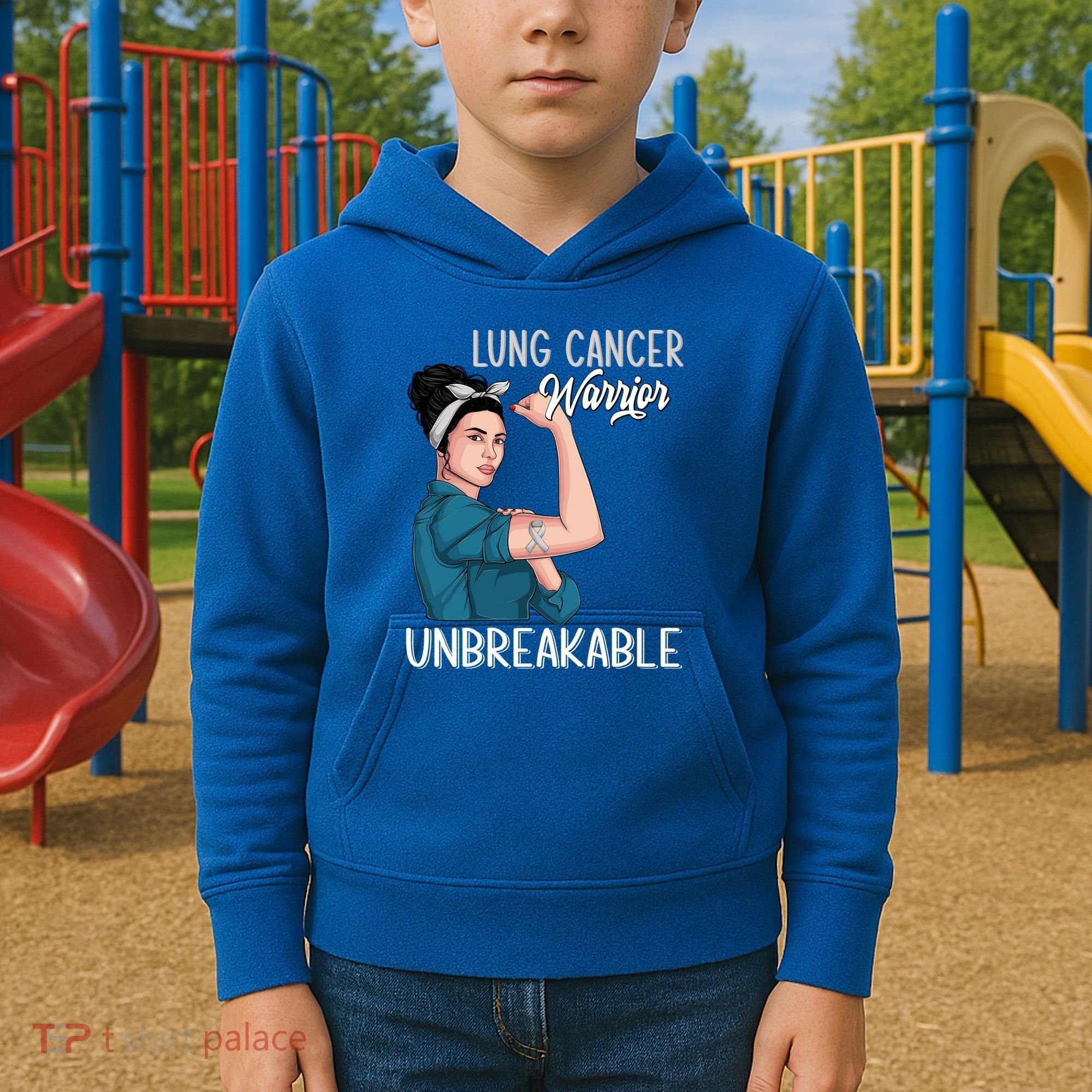 Lung Cancer Awareness Warrior Unbreakable Support Gift Kids Hoodie