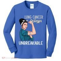 Lung Cancer Awareness Warrior Unbreakable Support Gift Kids Long Sleeve Shirt thumb 0