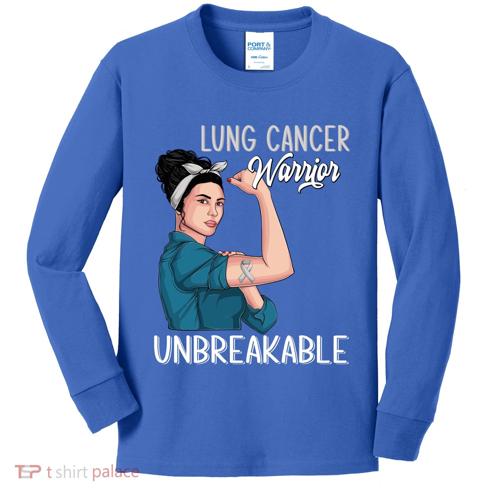 Lung Cancer Awareness Warrior Unbreakable Support Gift Kids Long Sleeve Shirt