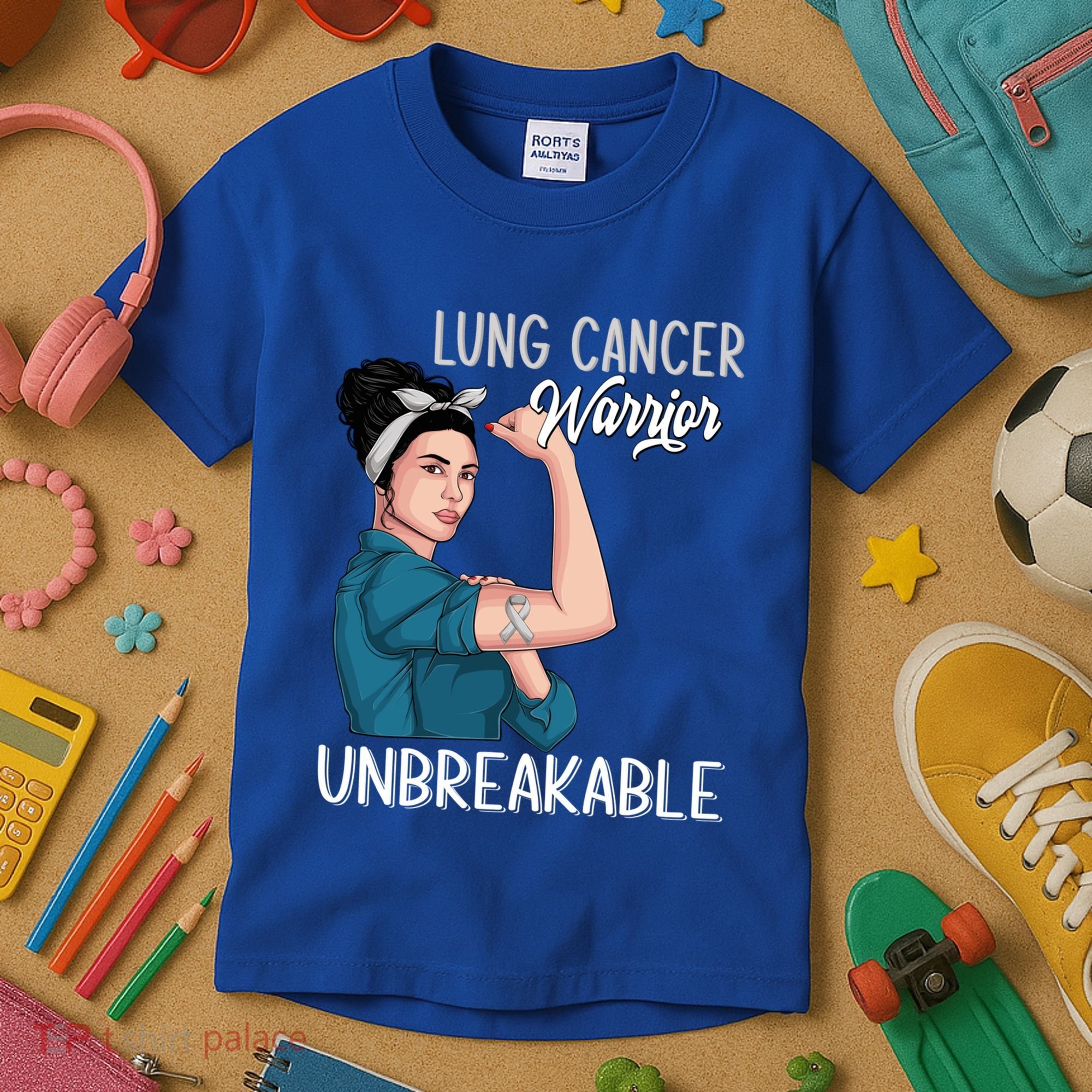 Lung Cancer Awareness Warrior Unbreakable Support Gift Kids T-Shirt