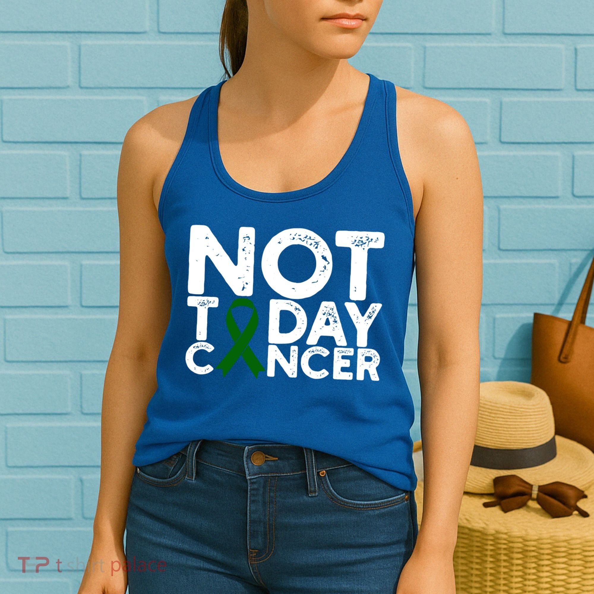 Liver Cancer Awareness Not Today Cancer Green Ribbon Gift Women's Tank Top