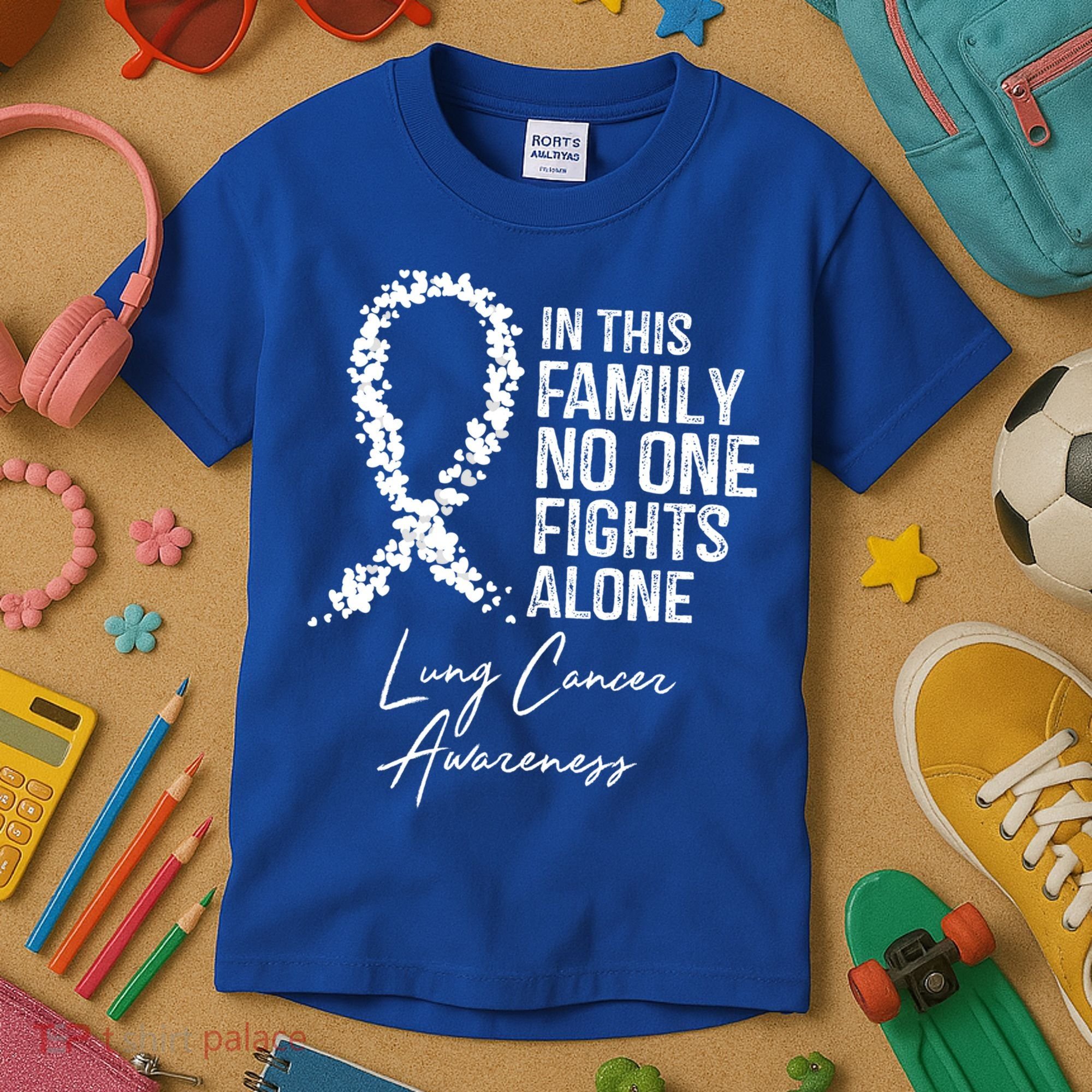 Lung Cancer Awareness In This Family No One Fights Alone Gift Kids T-Shirt