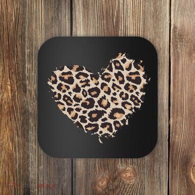 Leopard Cheetah Animal Print Heart Coaster