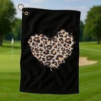 Leopard Cheetah Animal Print Heart Golf Towel thumb 1