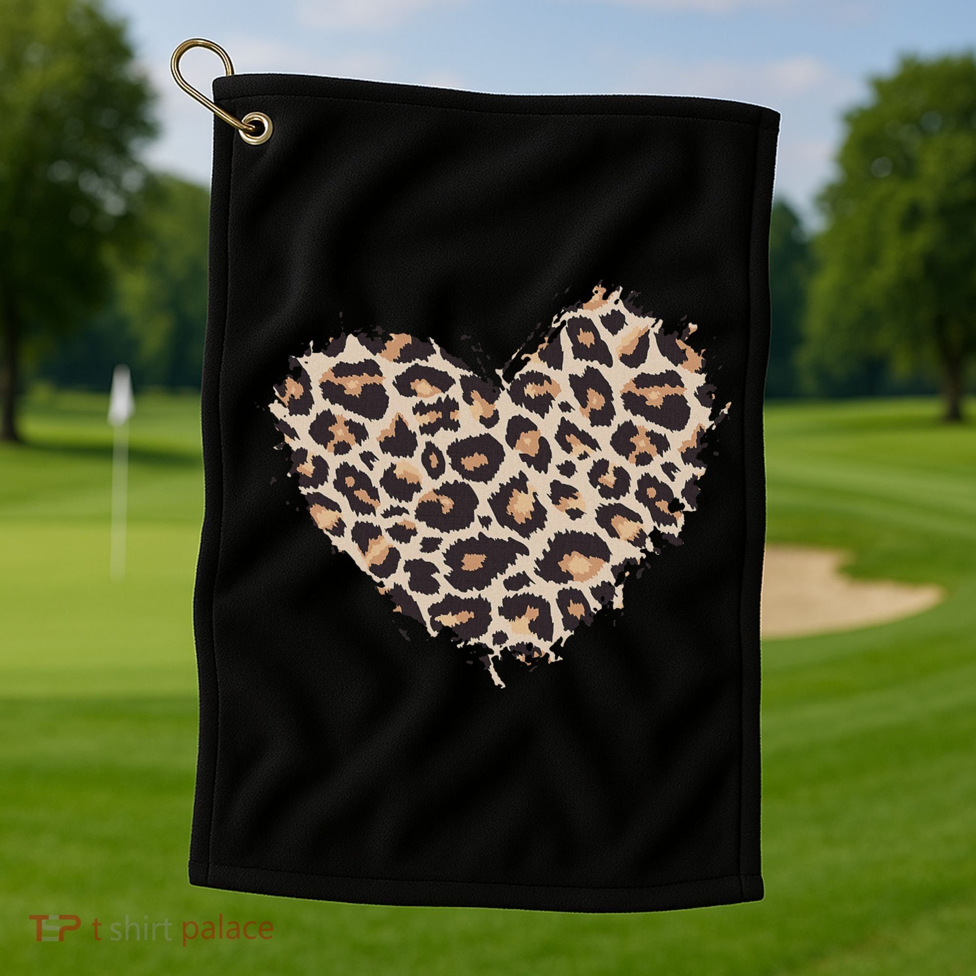 Leopard Cheetah Animal Print Heart Golf Towel
