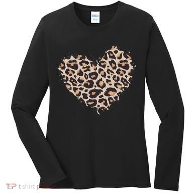 Leopard Cheetah Animal Print Heart Women's Long Sleeve Shirt