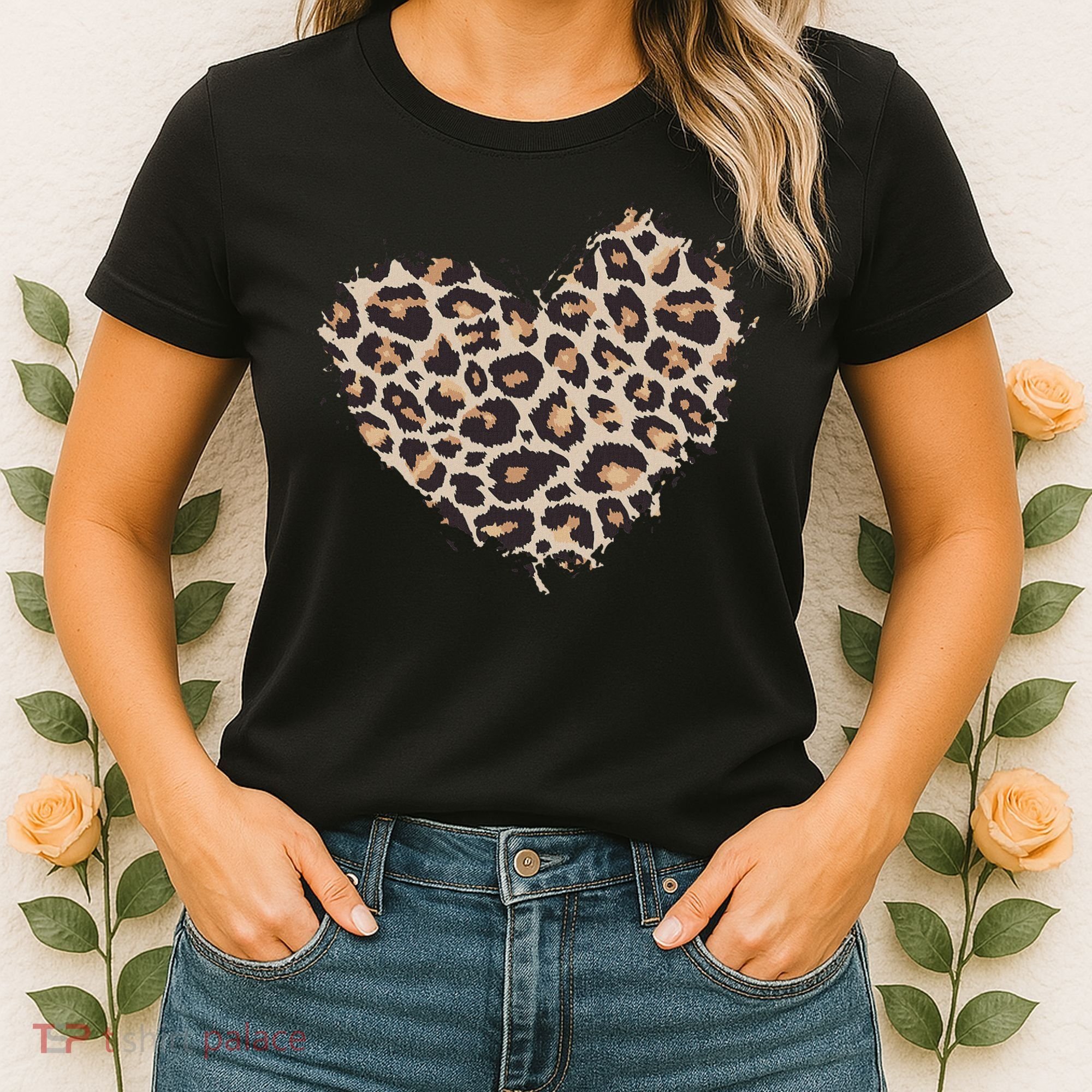 Leopard Cheetah Animal Print Heart Women's T-Shirt