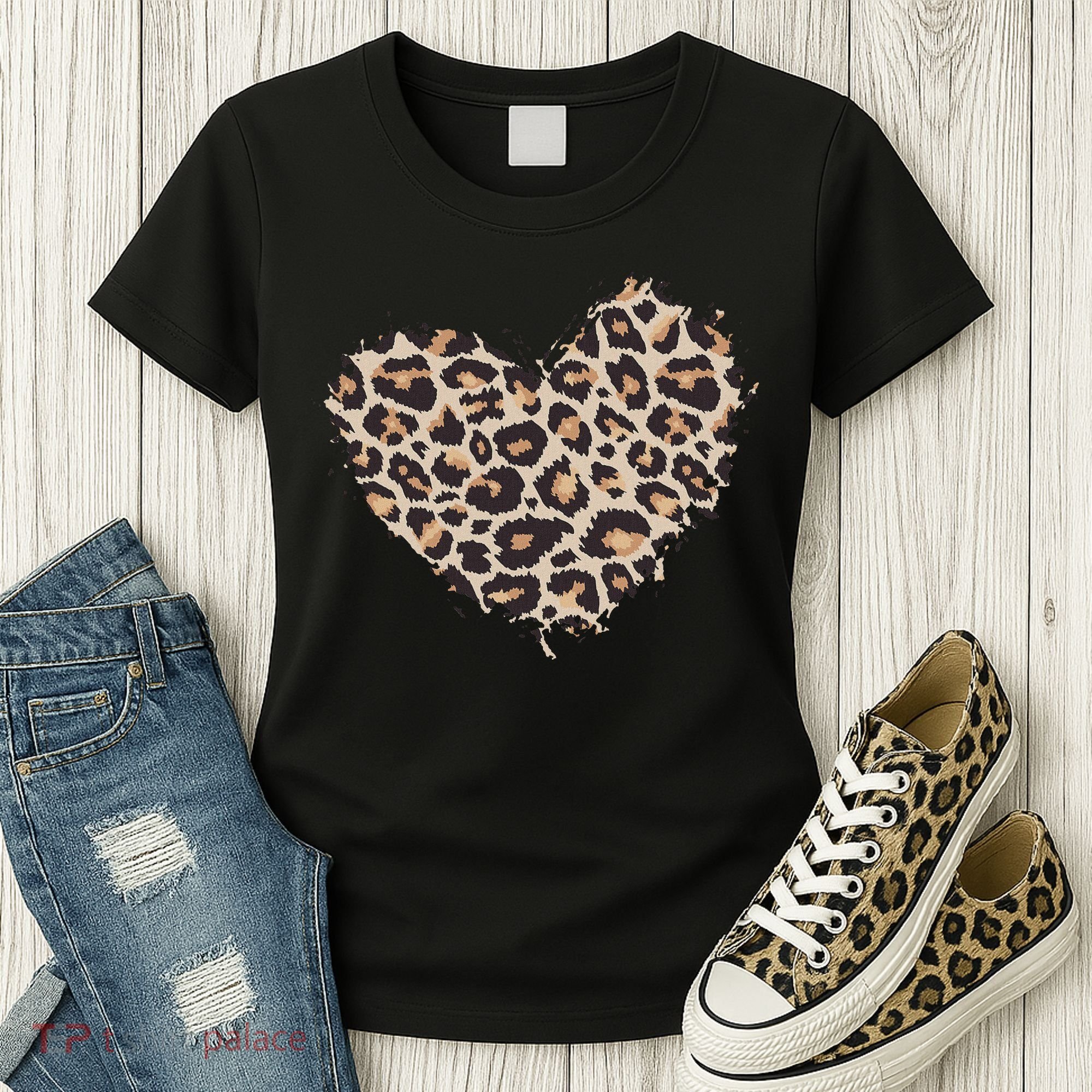 Leopard Cheetah Animal Print Heart Women's T-Shirt