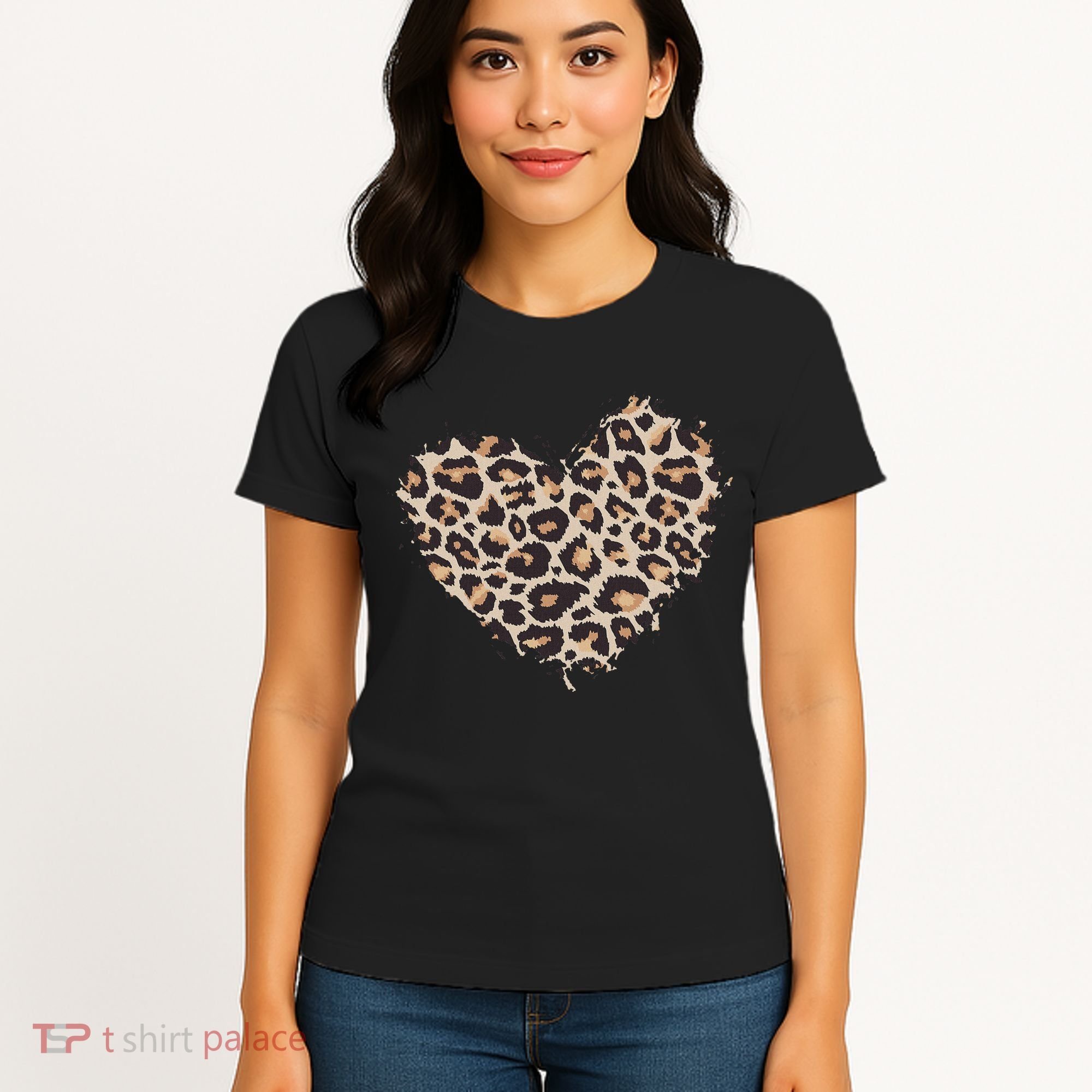 Leopard Cheetah Animal Print Heart Women's T-Shirt