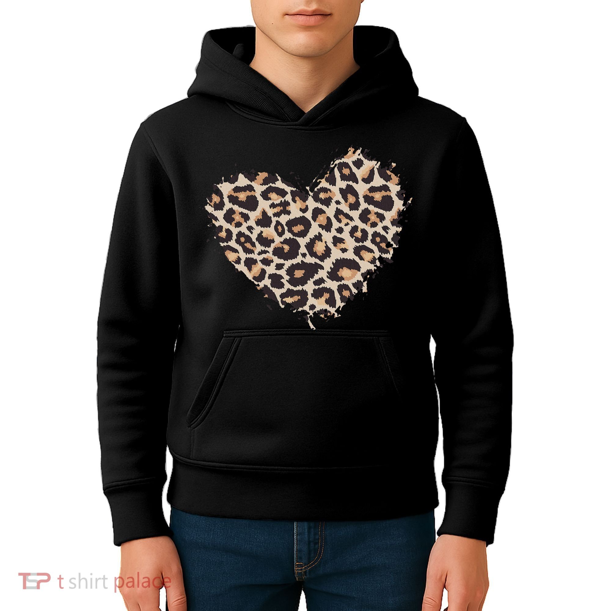 Leopard Cheetah Animal Print Heart Kids Hoodie