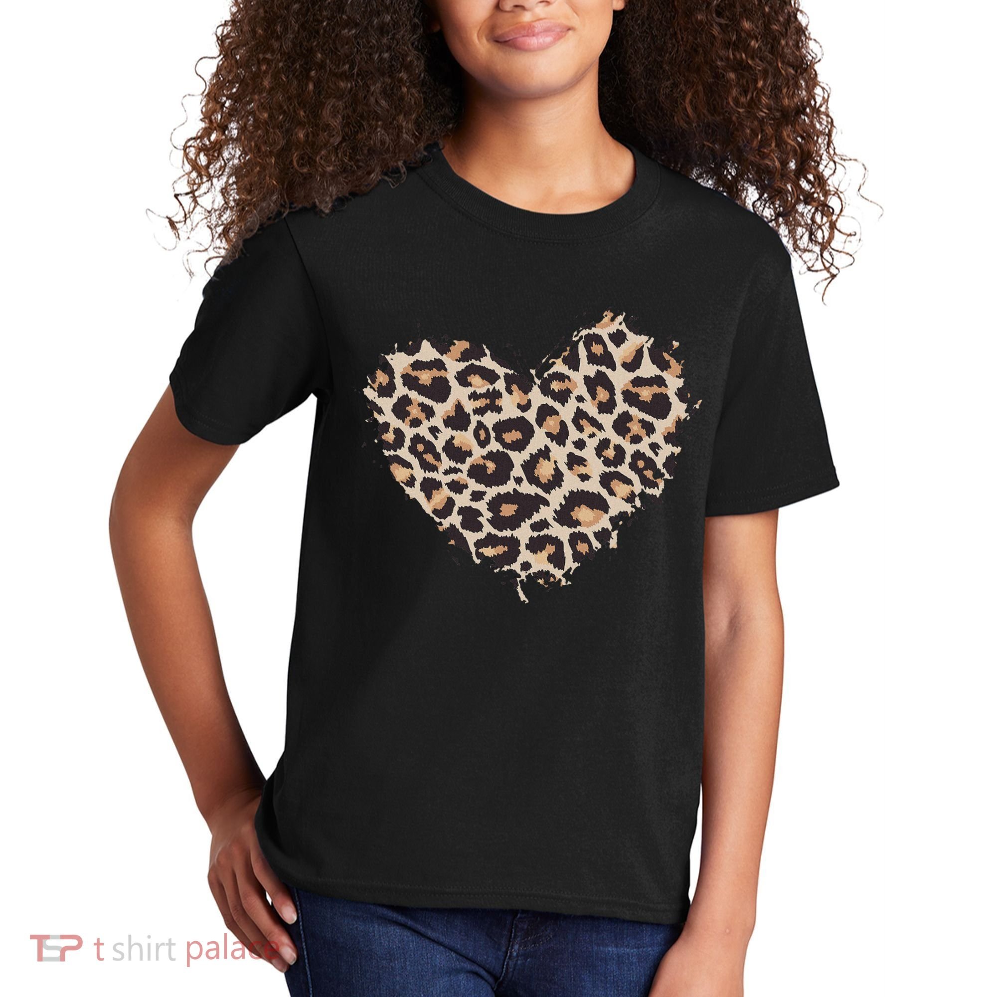 Leopard Cheetah Animal Print Heart Kids T-Shirt