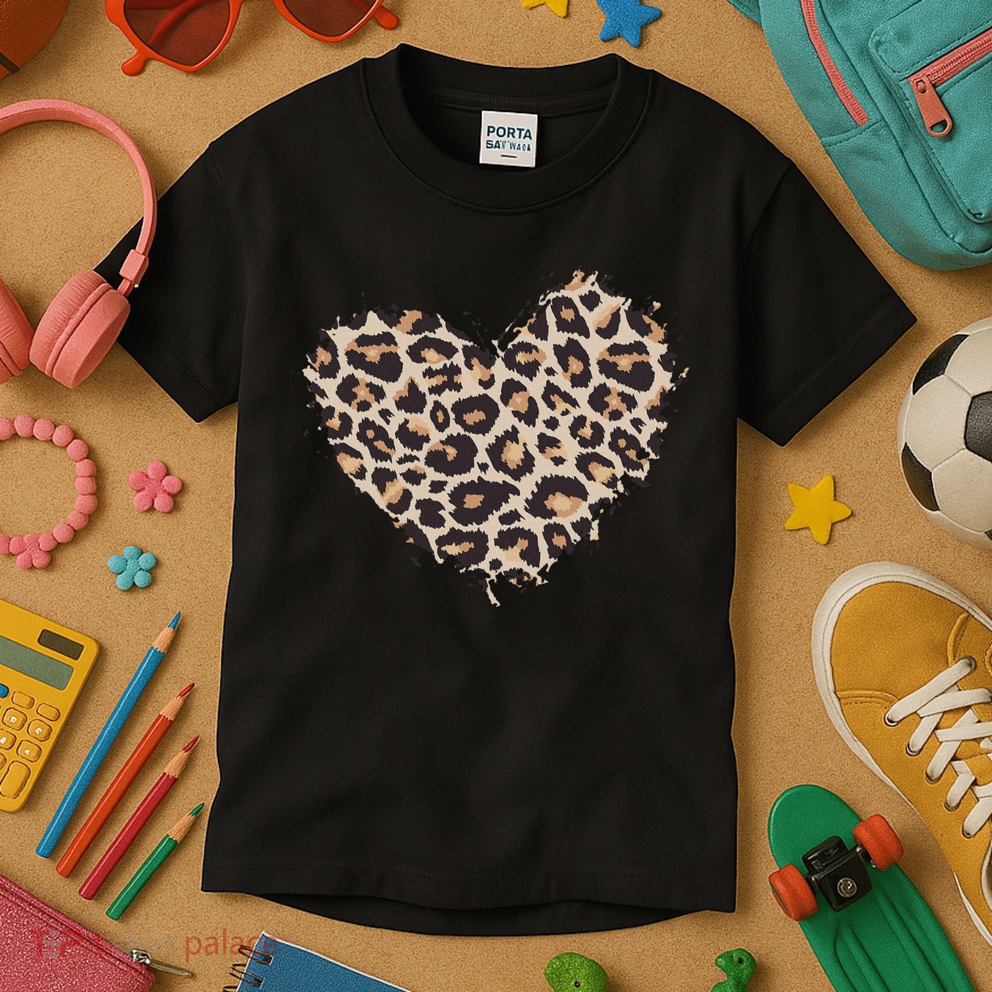 Leopard Cheetah Animal Print Heart Kids T-Shirt
