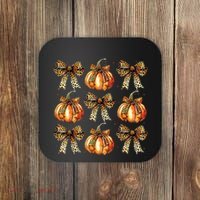 Leopard Coquette Bow Pumpkin Spooky Season Autumn Halloween Coaster thumb 0