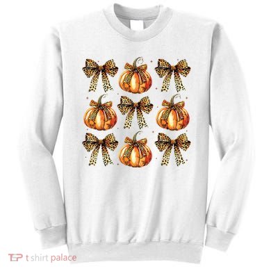 Leopard Coquette Bow Pumpkin Spooky Season Autumn Halloween Sweatshirt