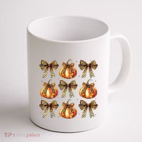 Leopard Coquette Bow Pumpkin Spooky Season Autumn Halloween Coffee Mug thumb 1