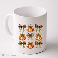 Leopard Coquette Bow Pumpkin Spooky Season Autumn Halloween Coffee Mug thumb 0