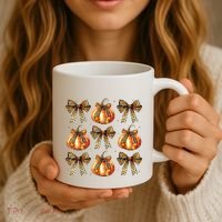 Leopard Coquette Bow Pumpkin Spooky Season Autumn Halloween Coffee Mug thumb 3