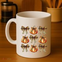 Leopard Coquette Bow Pumpkin Spooky Season Autumn Halloween Coffee Mug thumb 4