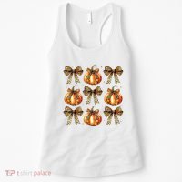 Leopard Coquette Bow Pumpkin Spooky Season Autumn Halloween Women's Tank Top thumb 0