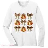 Leopard Coquette Bow Pumpkin Spooky Season Autumn Halloween Women's Long Sleeve Shirt thumb 0