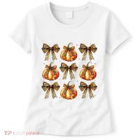 Leopard Coquette Bow Pumpkin Spooky Season Autumn Halloween Women's T-Shirt thumb 0