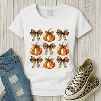 Leopard Coquette Bow Pumpkin Spooky Season Autumn Halloween Women's T-Shirt thumb 3