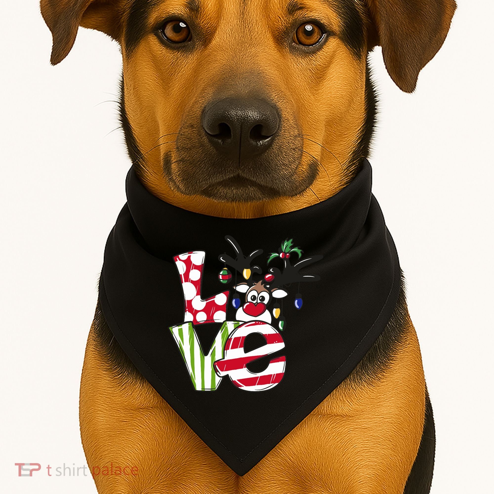 Love Christmas Cute Reindeer USA-Made Doggie Bandana