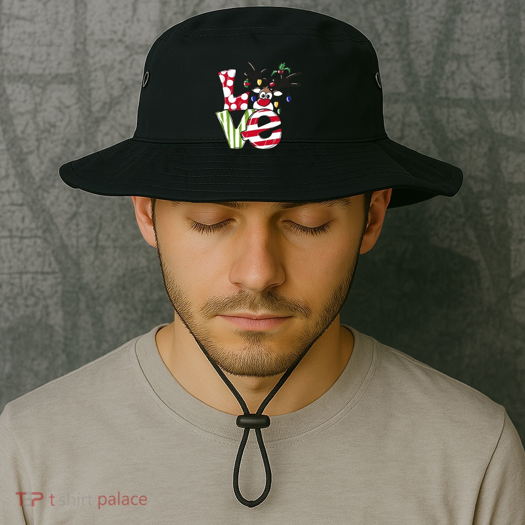Love Christmas Cute Reindeer Bucket Hat