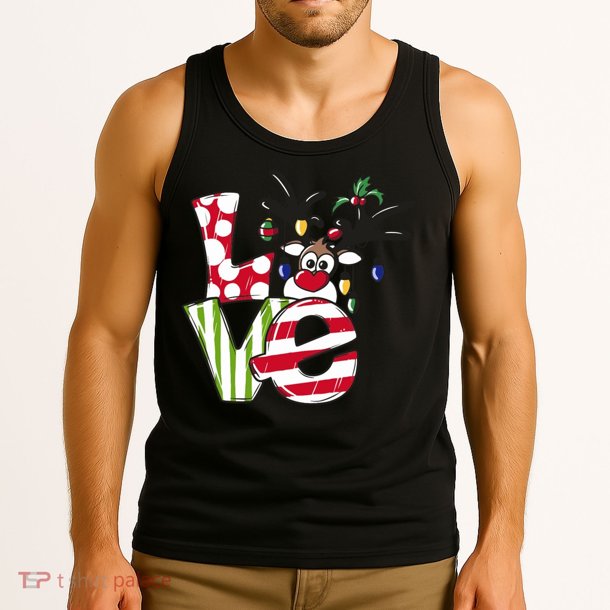 Love Christmas Cute Reindeer Tank Top