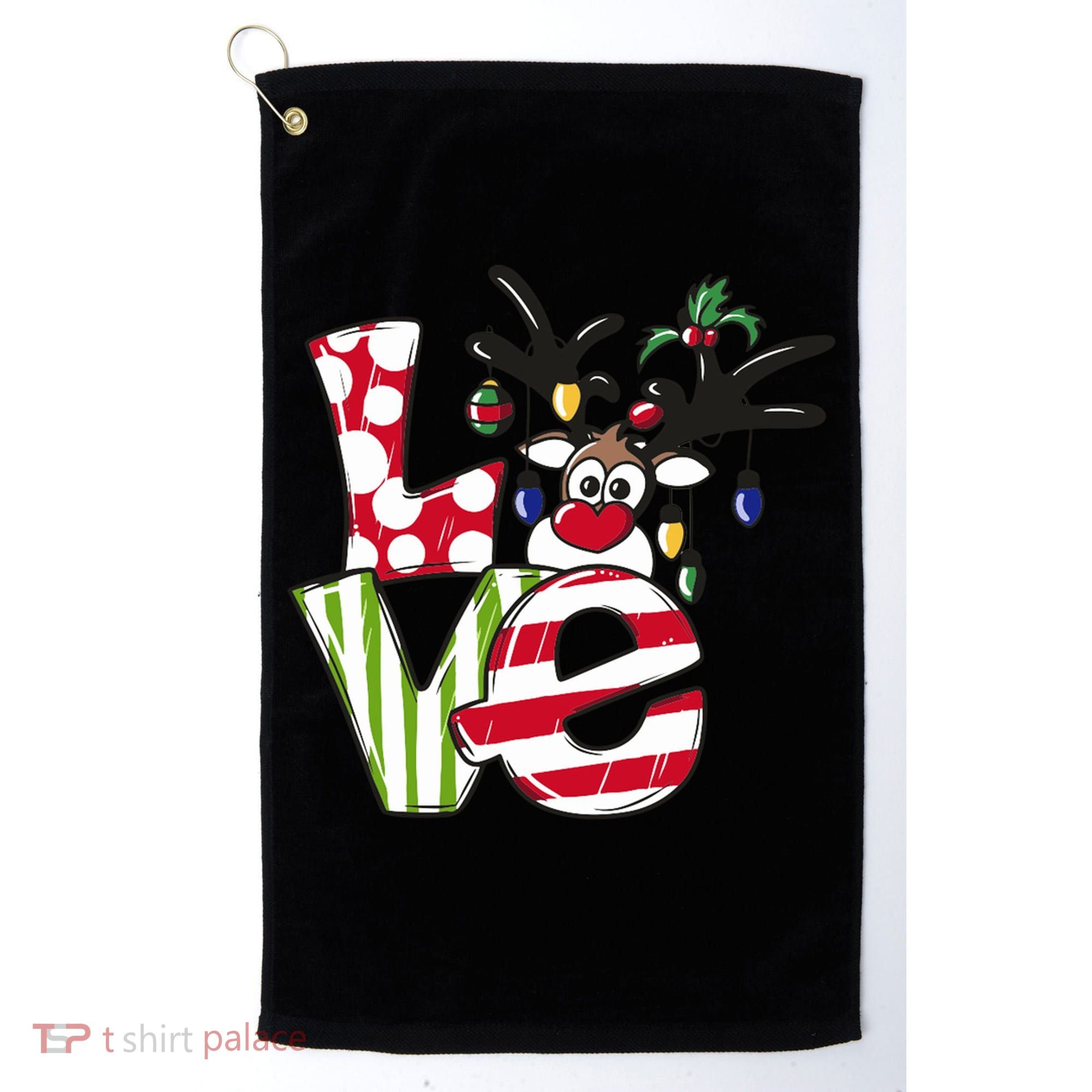 Love Christmas Cute Reindeer Golf Towel