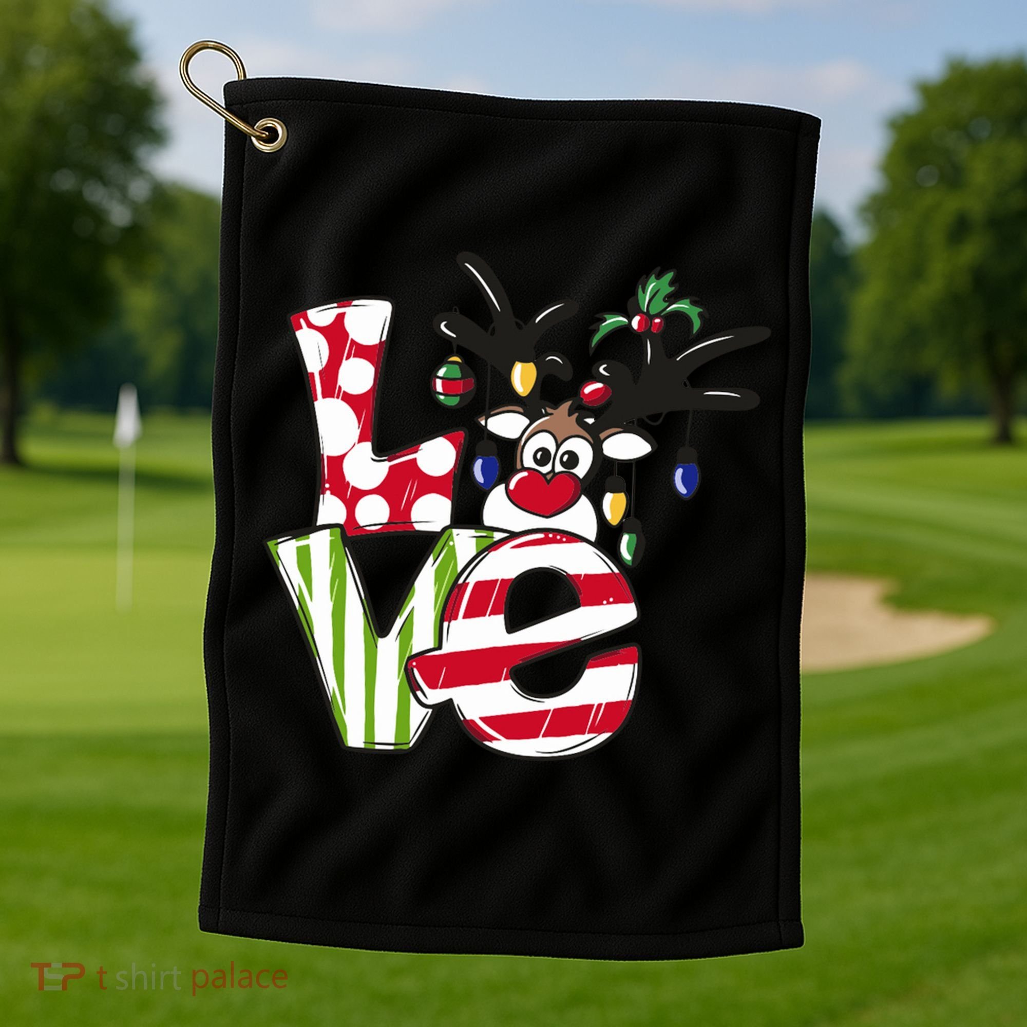 Love Christmas Cute Reindeer Golf Towel