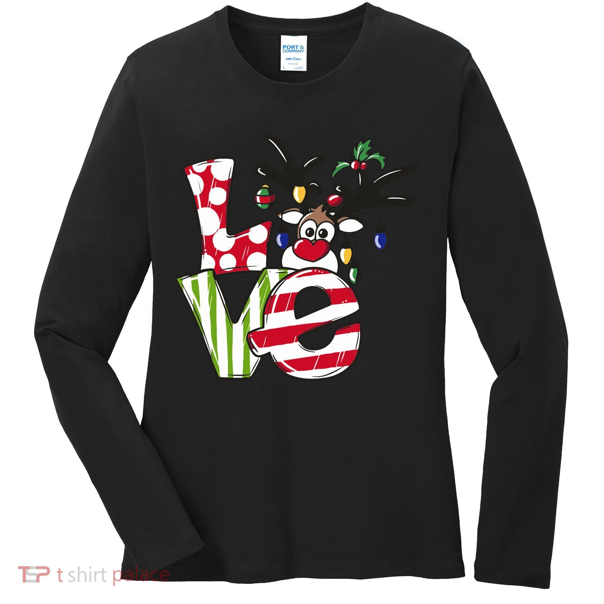 Love Christmas Cute Reindeer Women's Long Sleeve Shirt