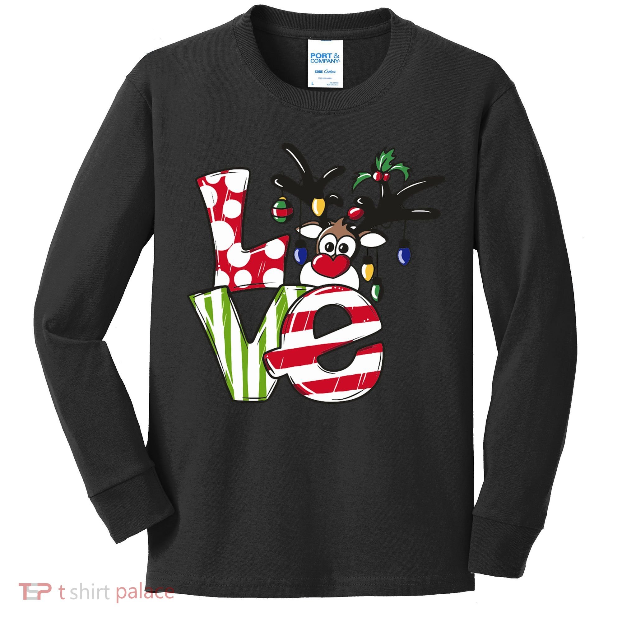 Love Christmas Cute Reindeer Kids Long Sleeve Shirt