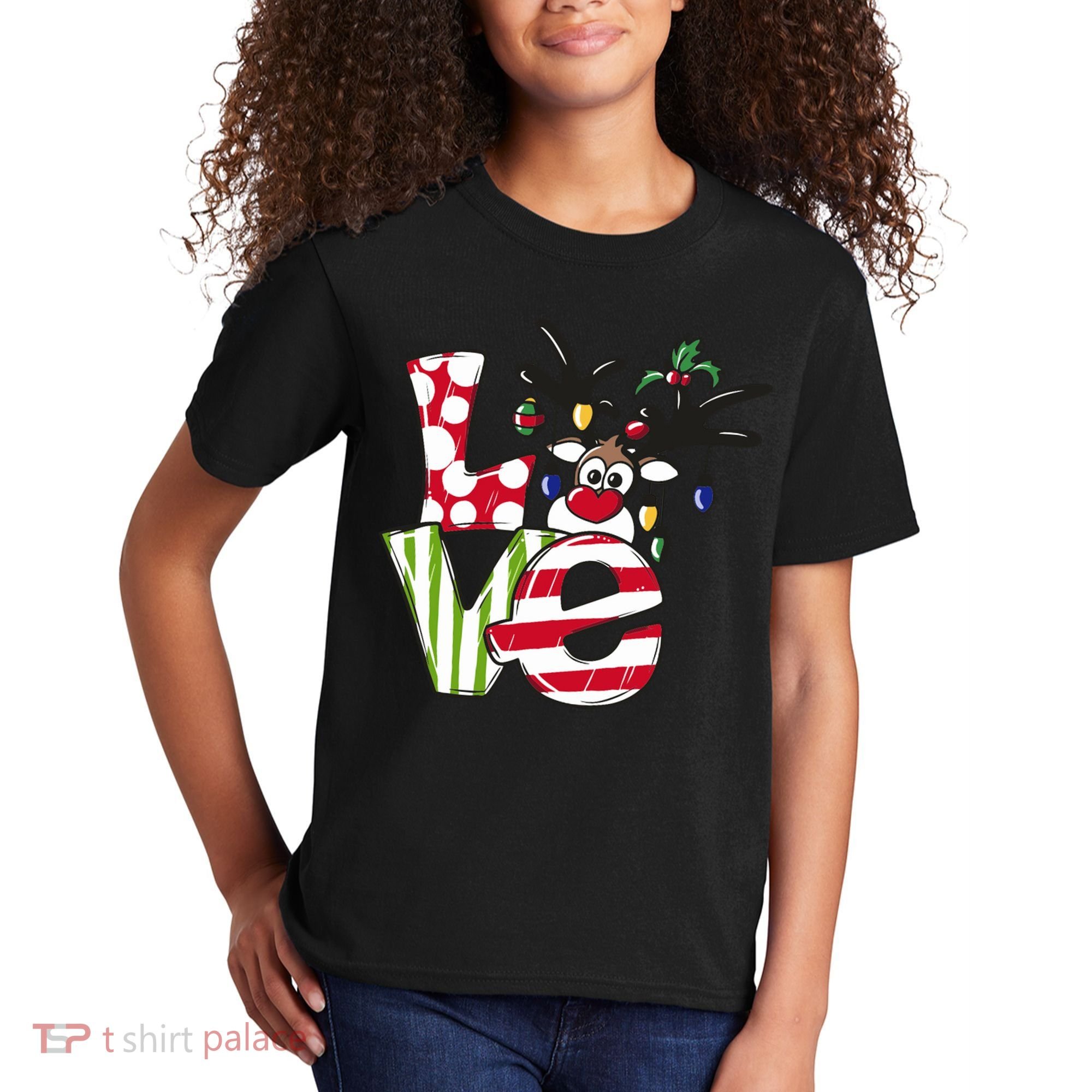 Love Christmas Cute Reindeer Kids T-Shirt