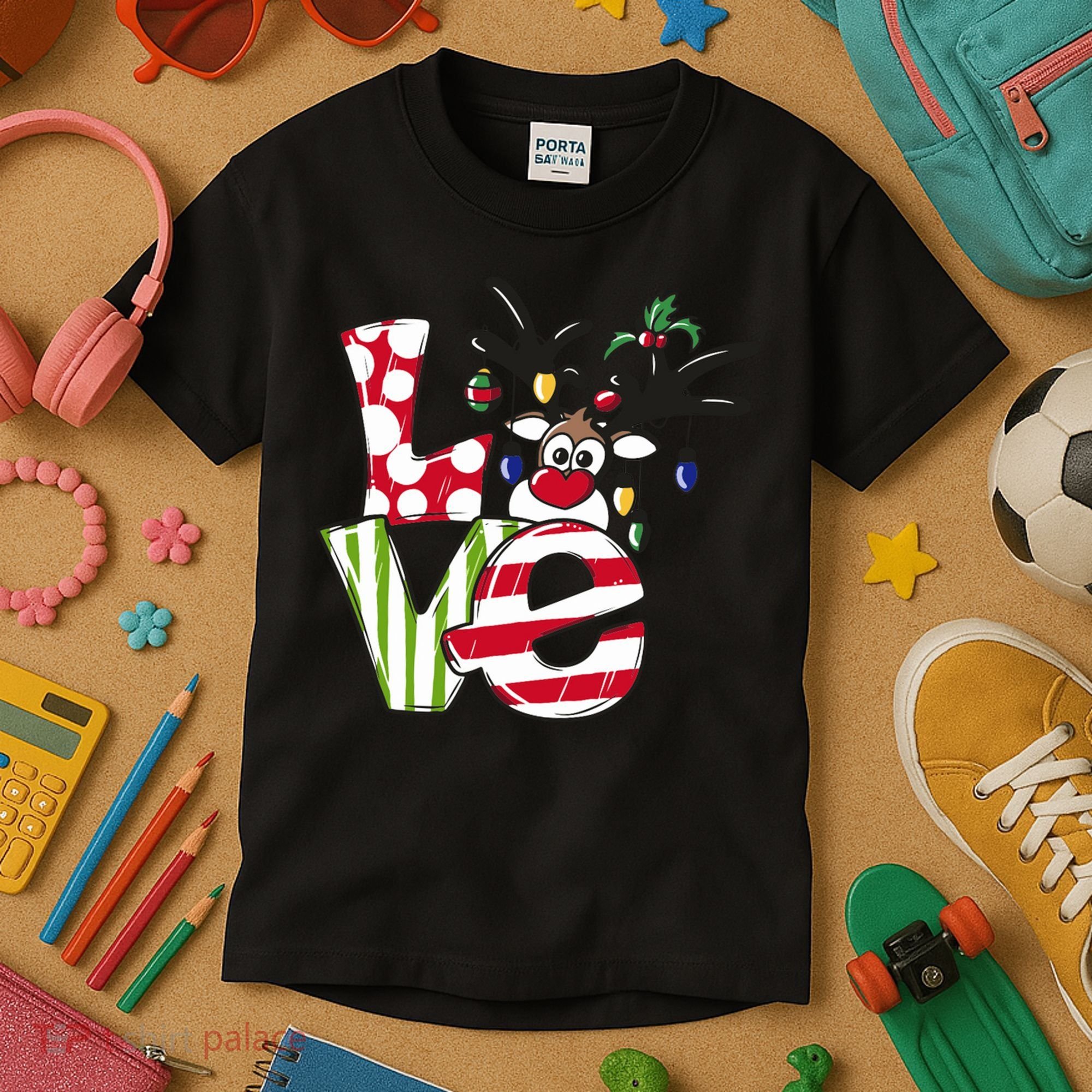 Love Christmas Cute Reindeer Kids T-Shirt