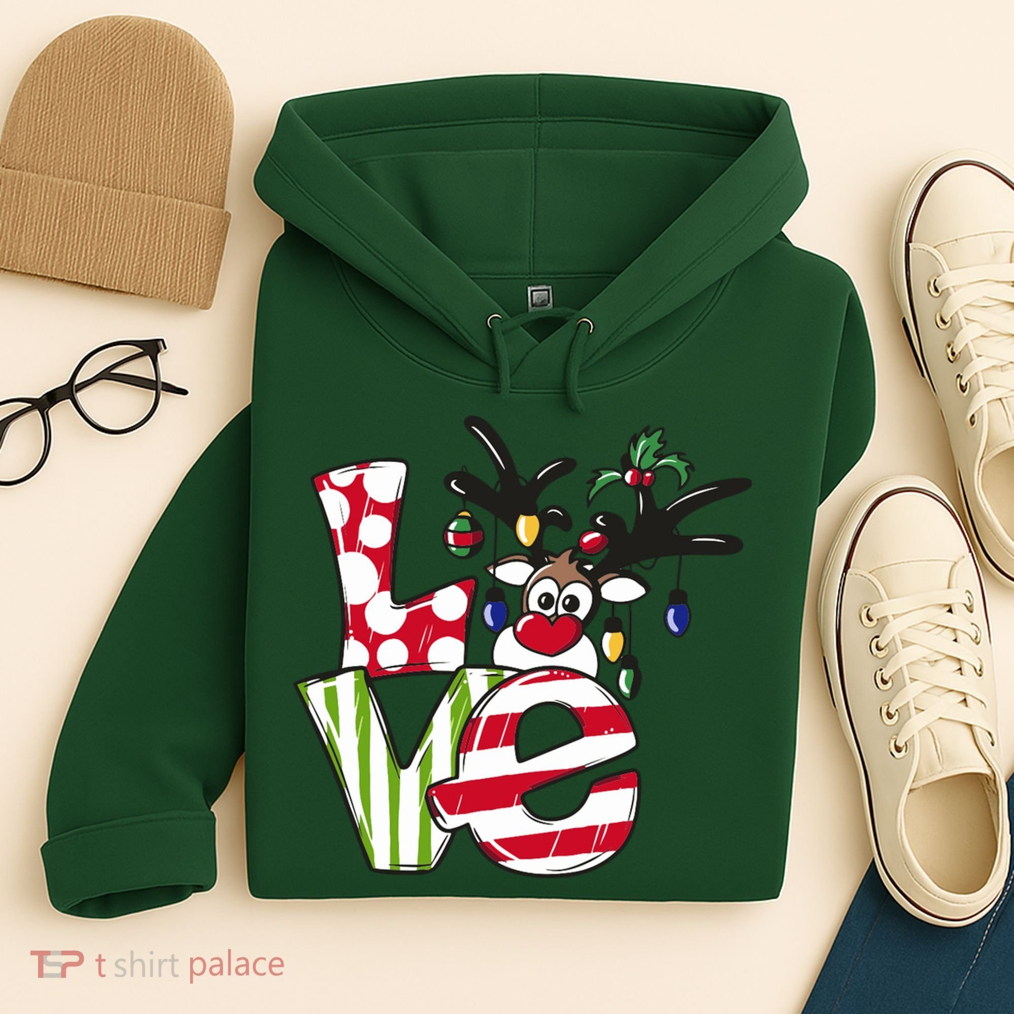 Love Christmas Cute Reindeer Hoodie