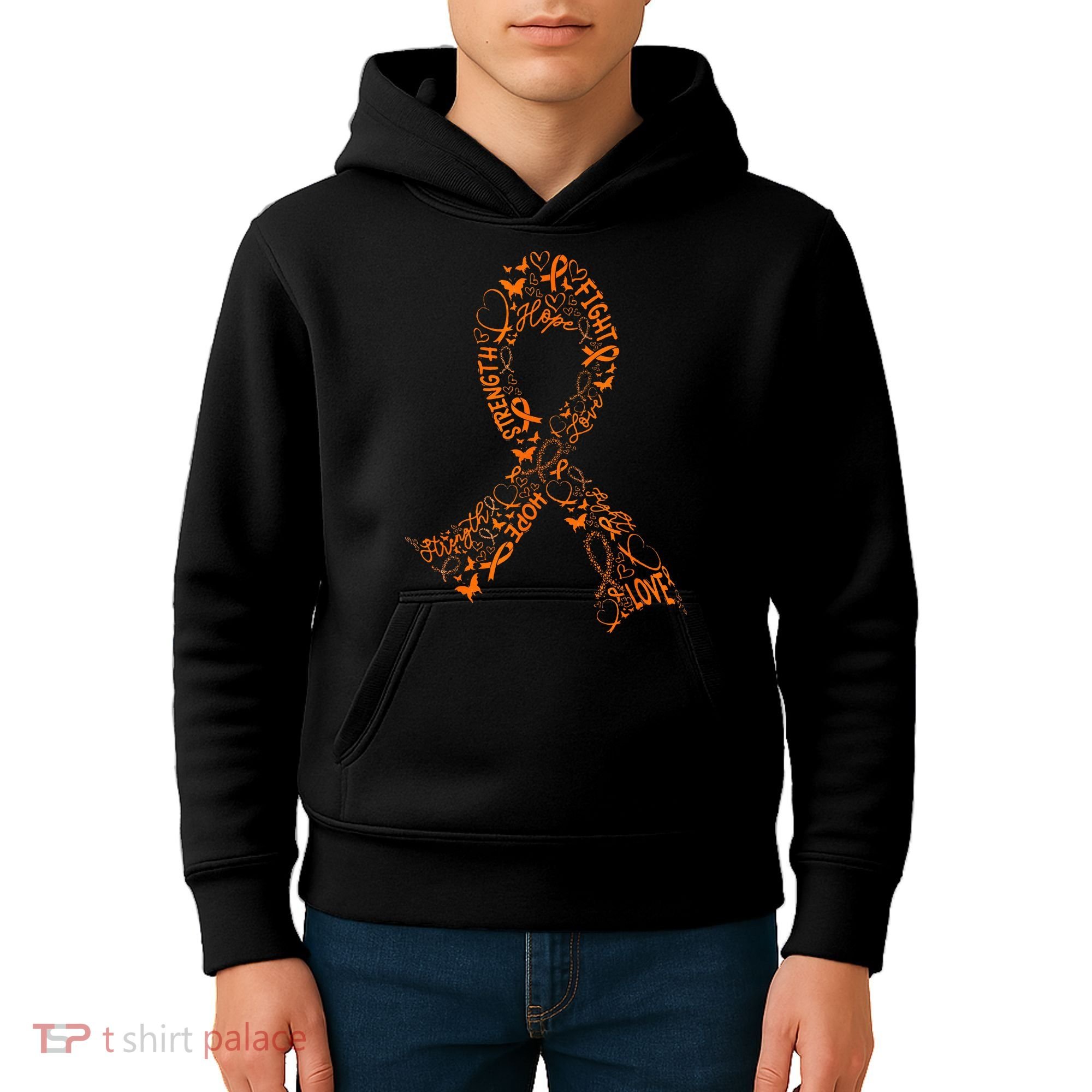 Leukemia Cancer Fight Warrior Orange Ribbon Awareness Gift Kids Hoodie
