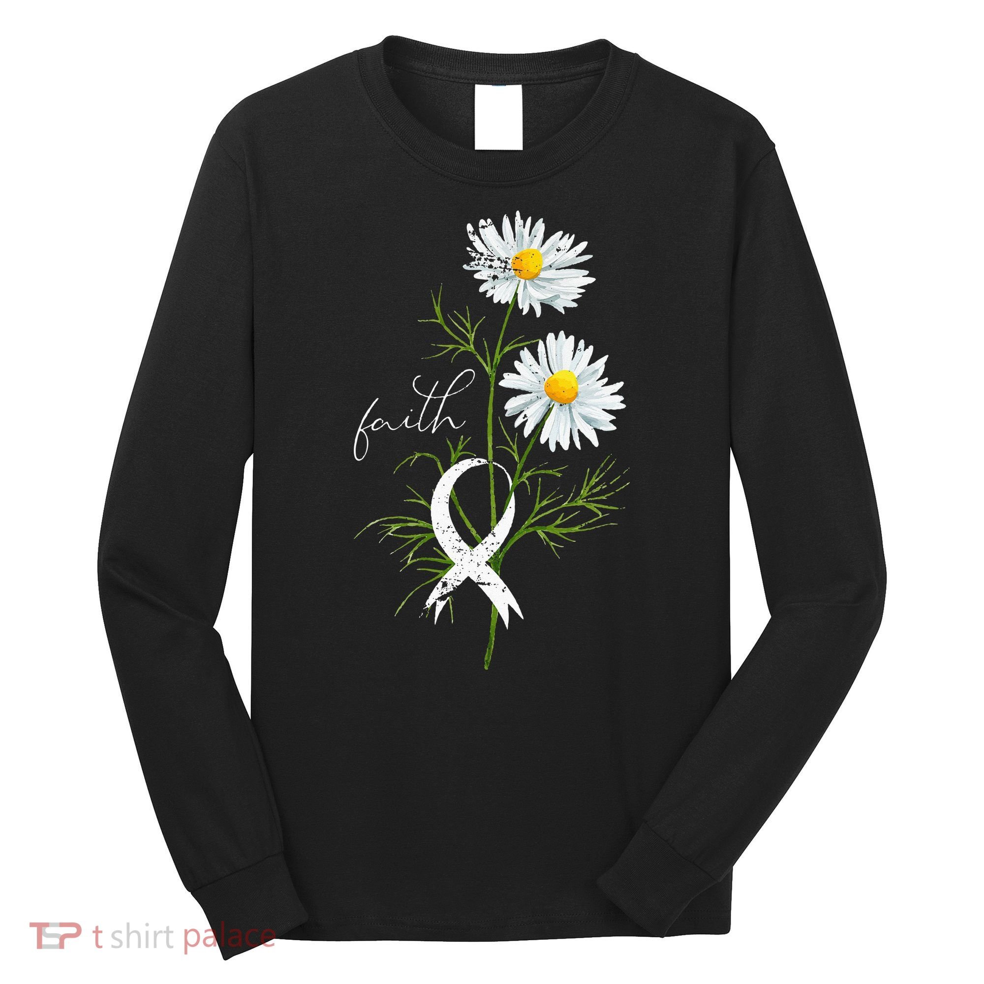 Lung Cancer Fight Support White Ribbon Gift Lung Cancer Long Sleeve Shirt
