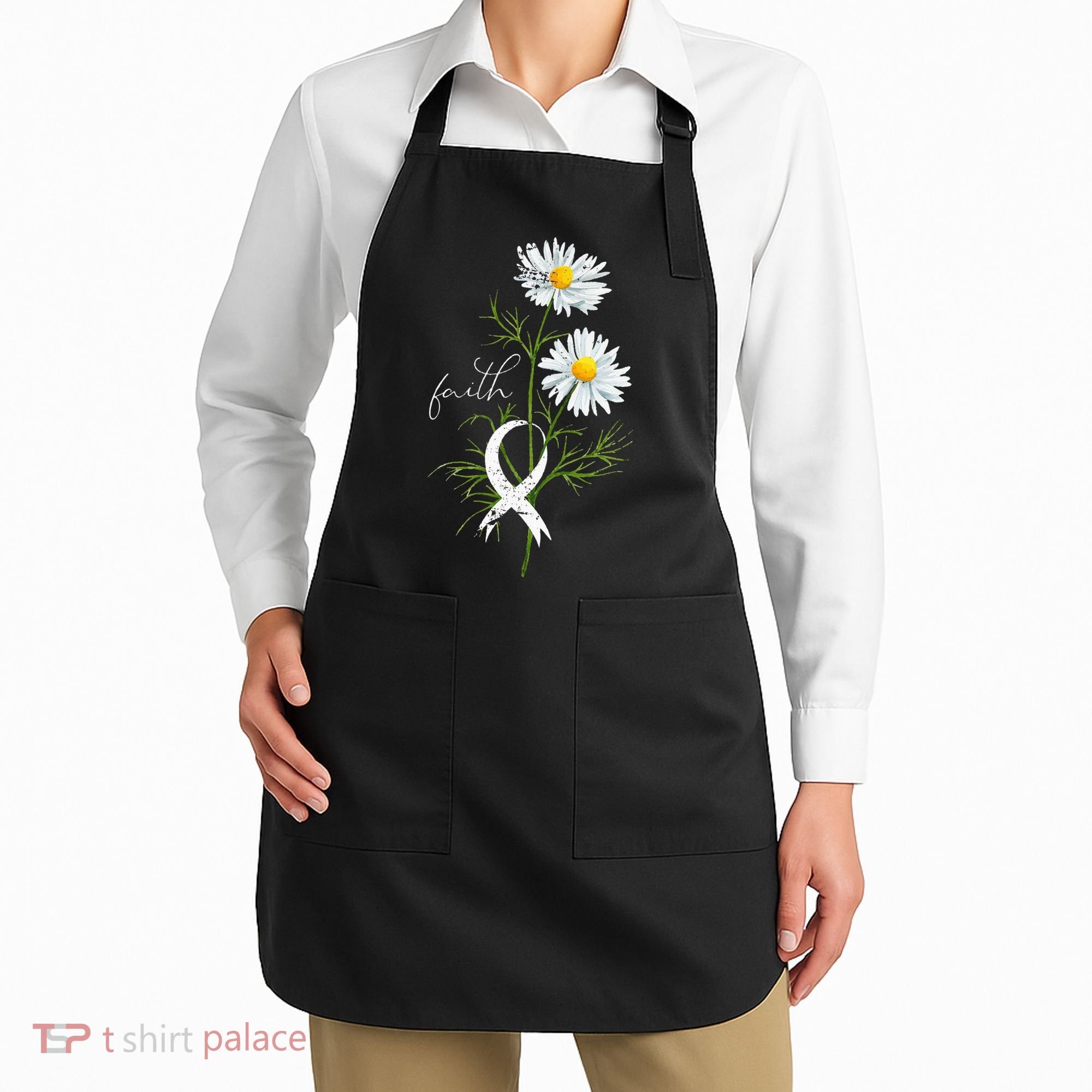 Lung Cancer Fight Support White Ribbon Gift Lung Cancer Apron