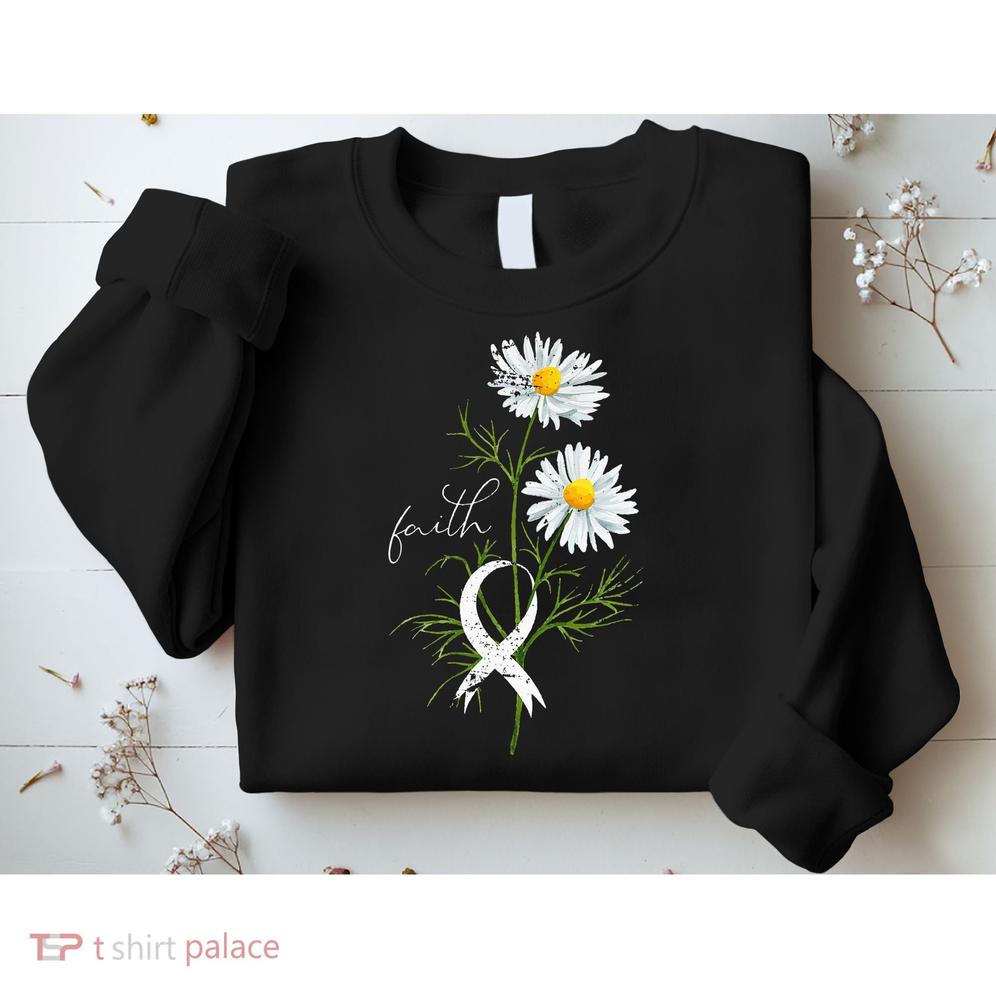 Lung Cancer Fight Support White Ribbon Gift Lung Cancer Sweatshirt