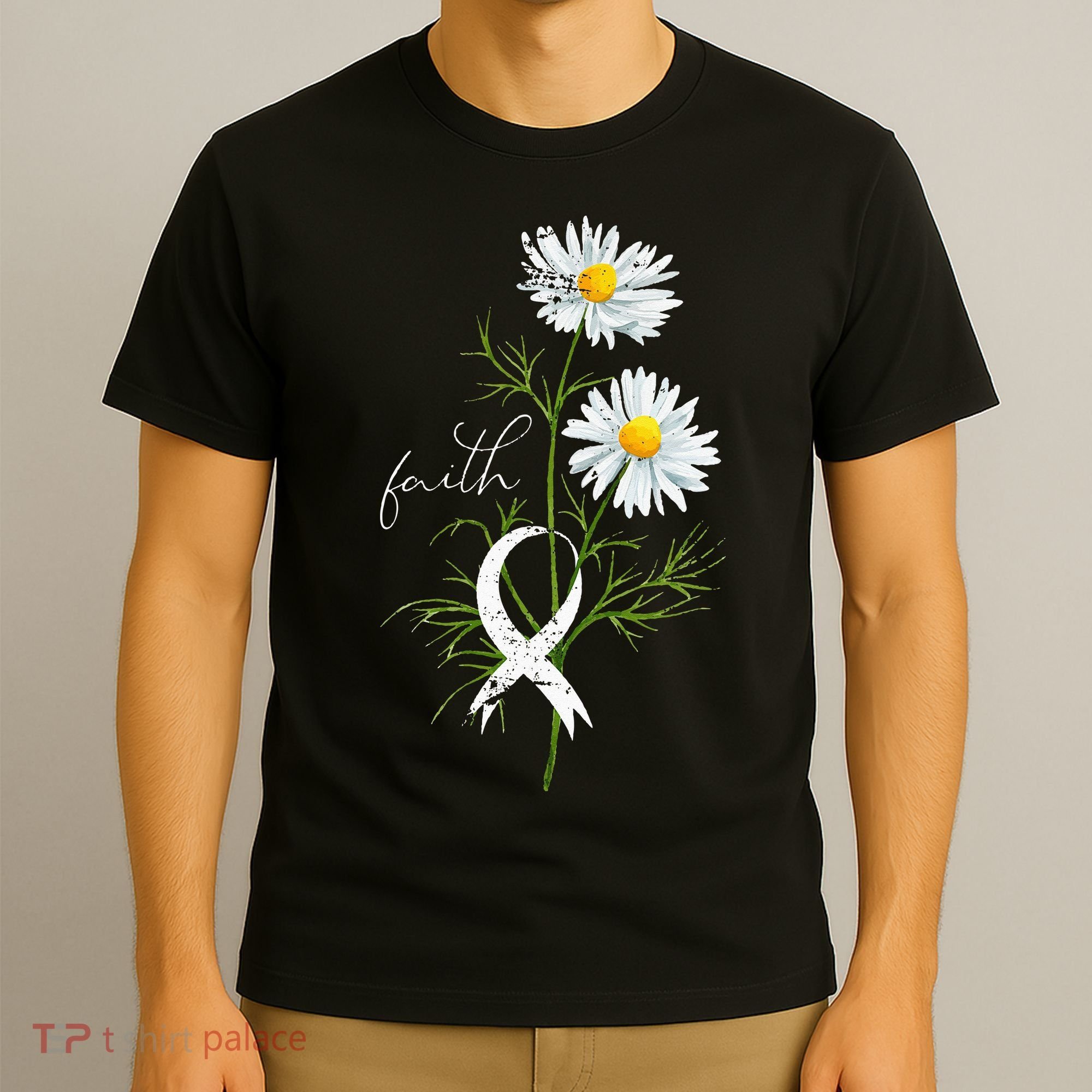Lung Cancer Fight Support White Ribbon Gift Lung Cancer T-Shirt